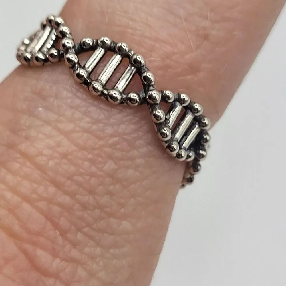 Sterling Silver Signed DNA Adjustable Ring